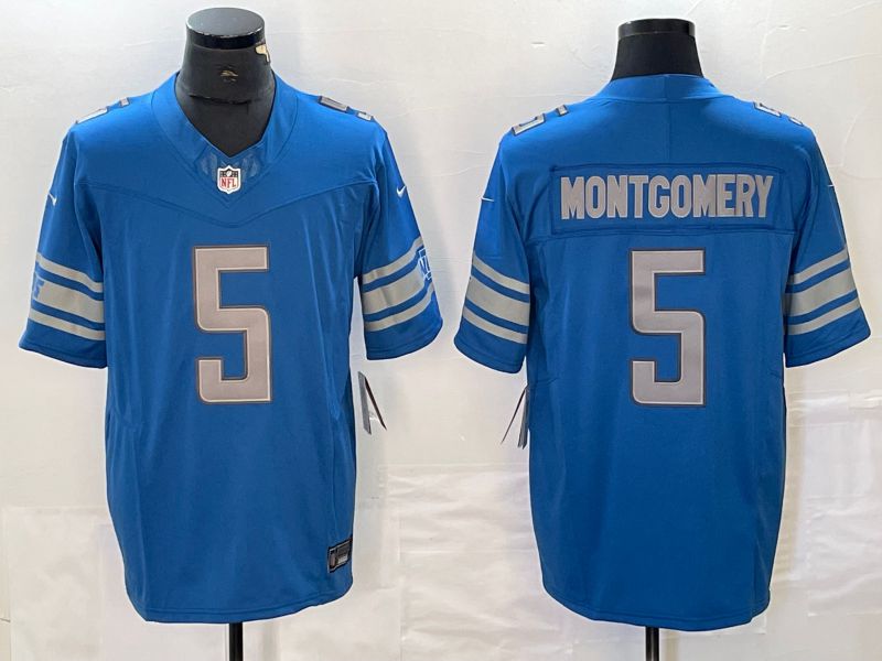 Men Detroit Lions #5 Montgomery Blue three generations 2024 Nike Limited NFL Jersey style 1